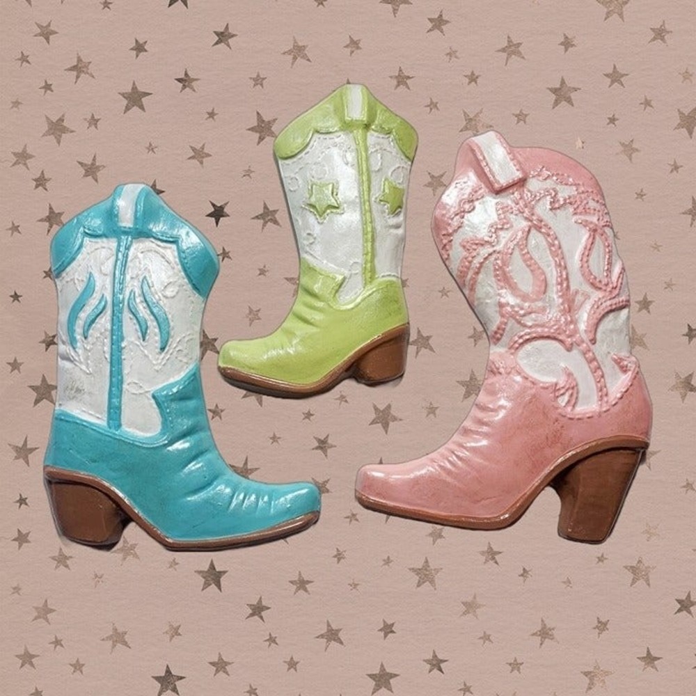 Chalkware Cowboy Boots Set of 3 Plaques - Retro Rockabilly Style